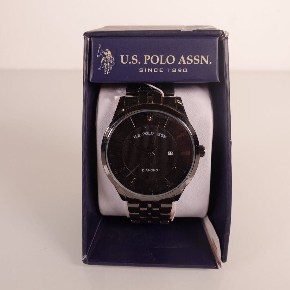 U.S. Polo Assn. Men's Watch Wristwatch Diamond Black Dial Analog Black Bracelet